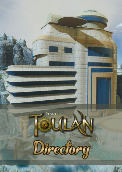 Cover page showing a large, multi-tiered building with a dome on top, labeled 'Planet Toulan Directory'. Subsequent pages list detailed tables of booth and apartment owners, access permissions, and shopkeeper statuses for floors 3 through 7 of Nahar Tower