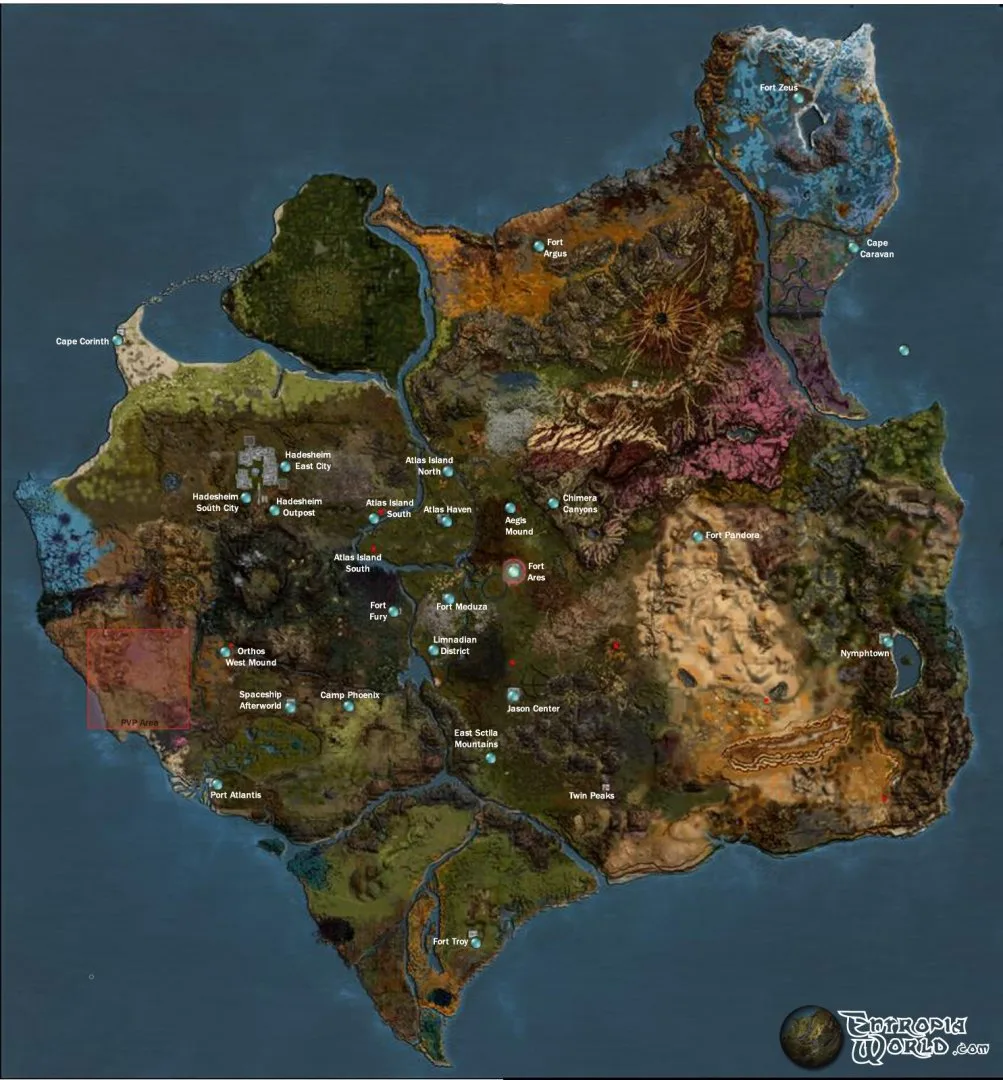 Detailed Map of Diverse Terrain and Locations