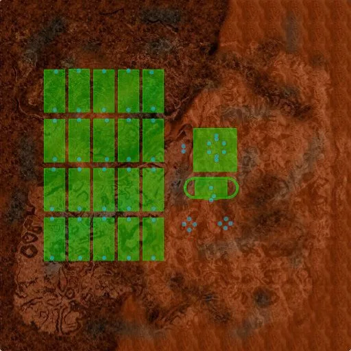 Grid Layout with Green Zones and Structures