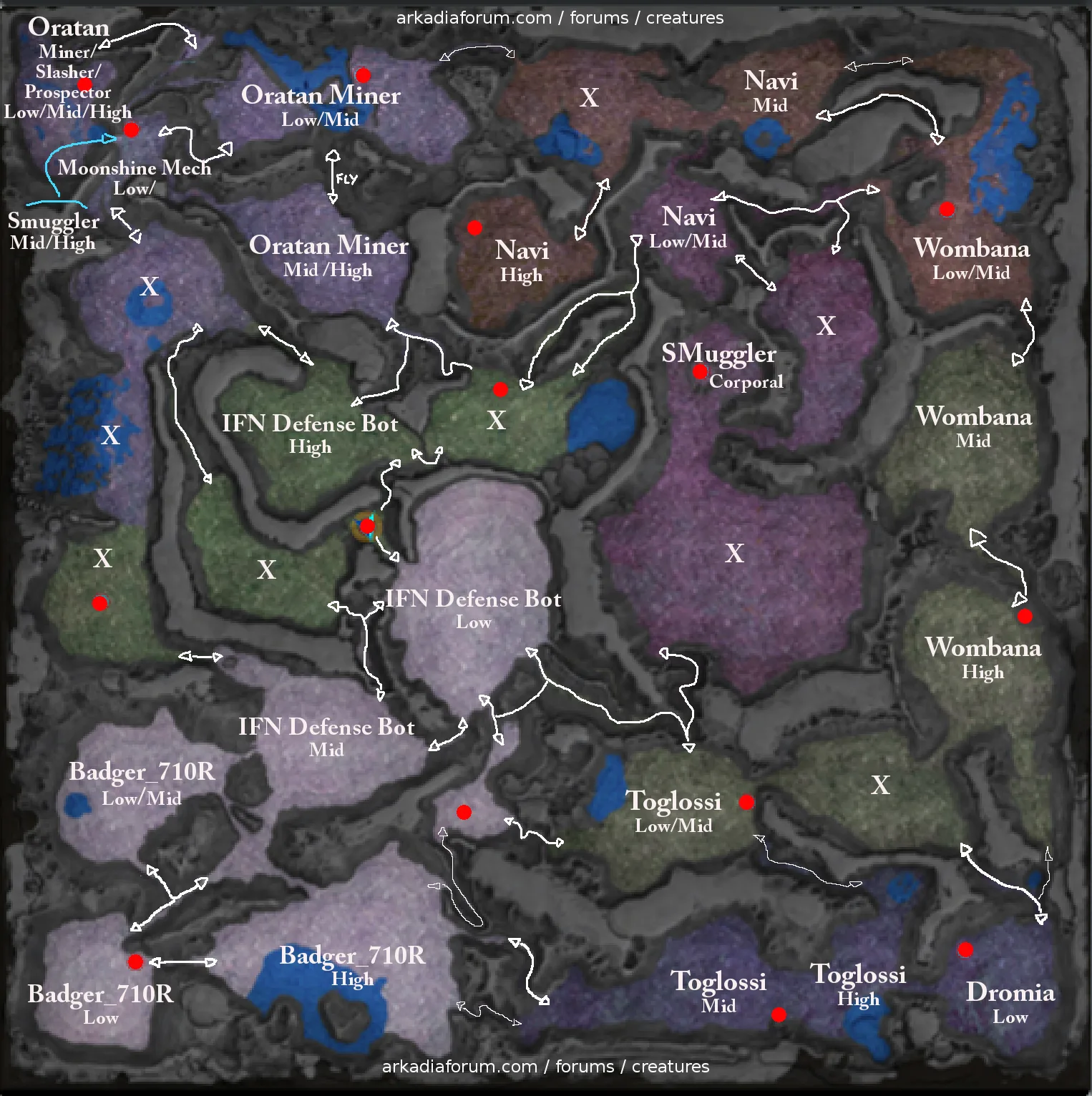 Creature and Bot Distribution Map