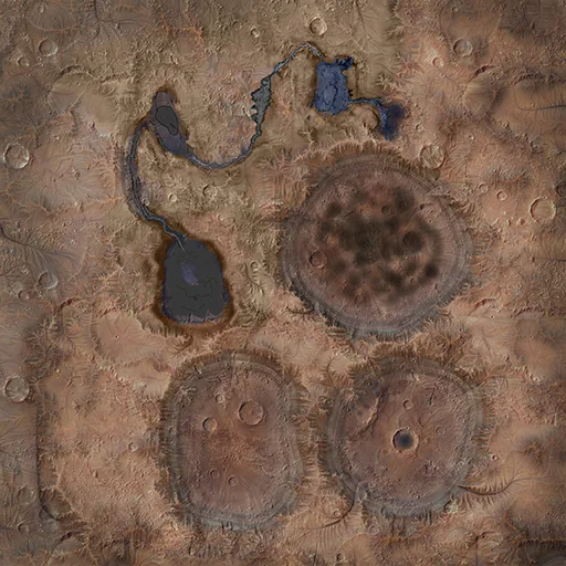 Topographic Map with Water Features and Circular Structures