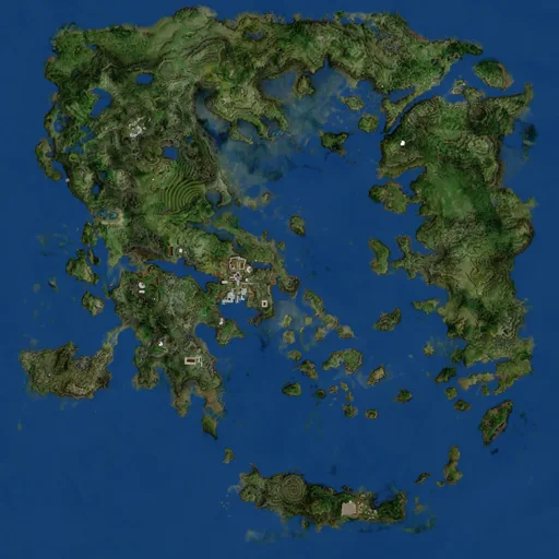 Detailed Topographic Map with Landmasses and Water Bodies