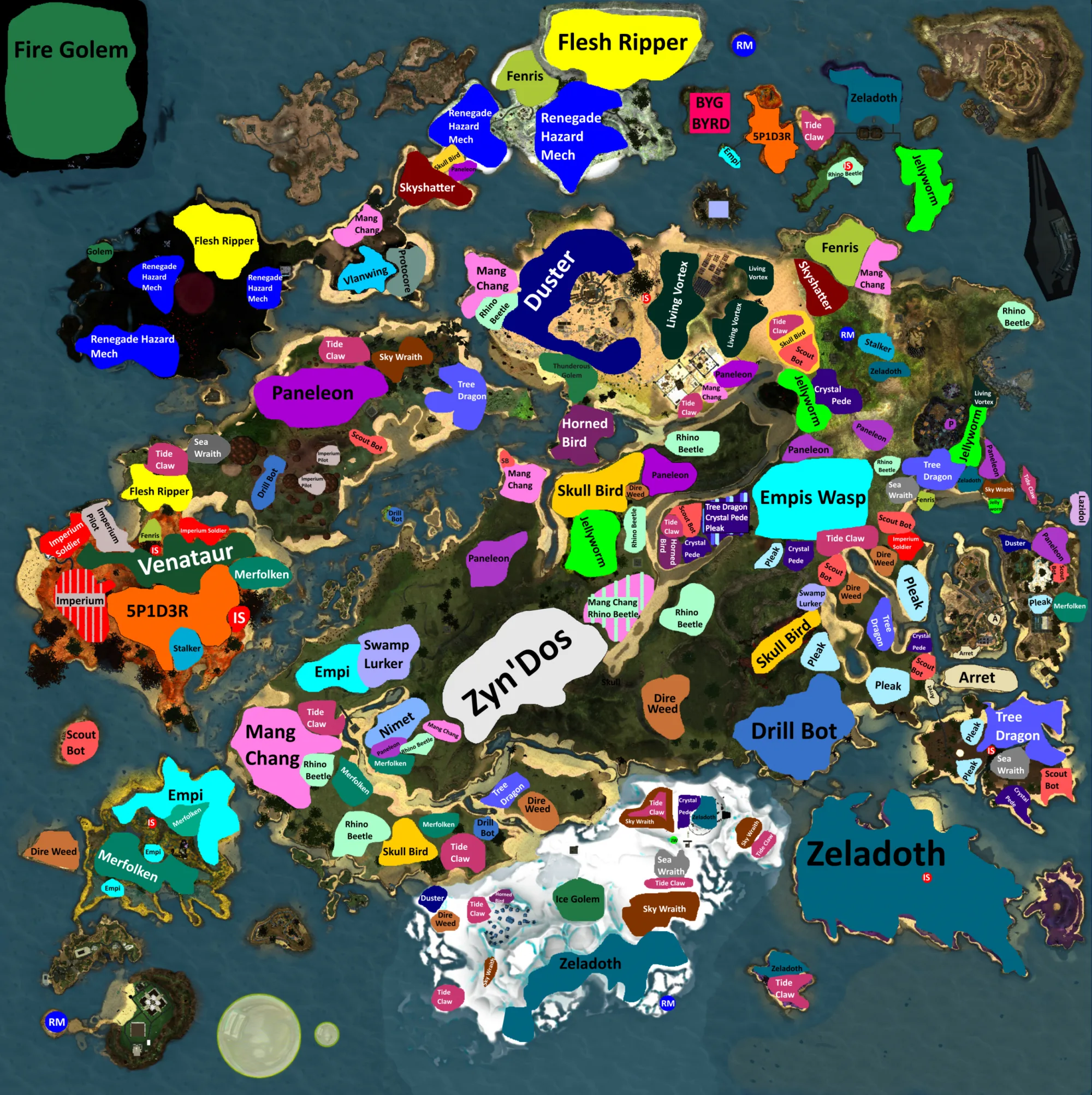 Colorful Map of Creature Locations
