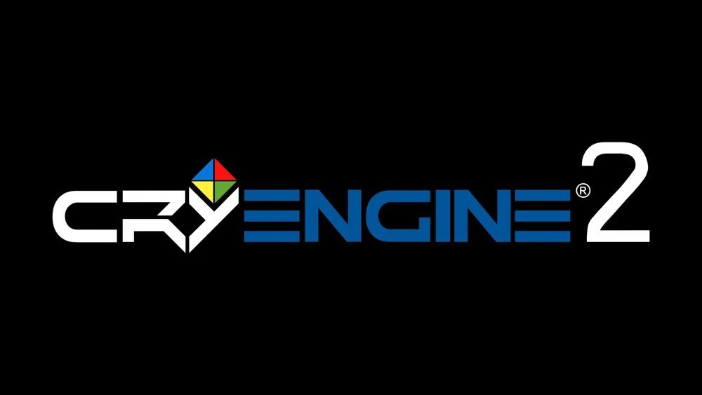 Logo of CryEngine 2 displayed on a black background, featuring the word 'CRY' in white and 'ENGINE' in blue, accompanied by a colorful pyramid icon.