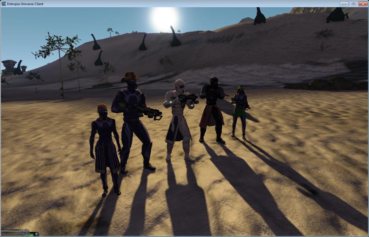 Group of Avatars in Desert Landscape – Entropia Universe Adventure