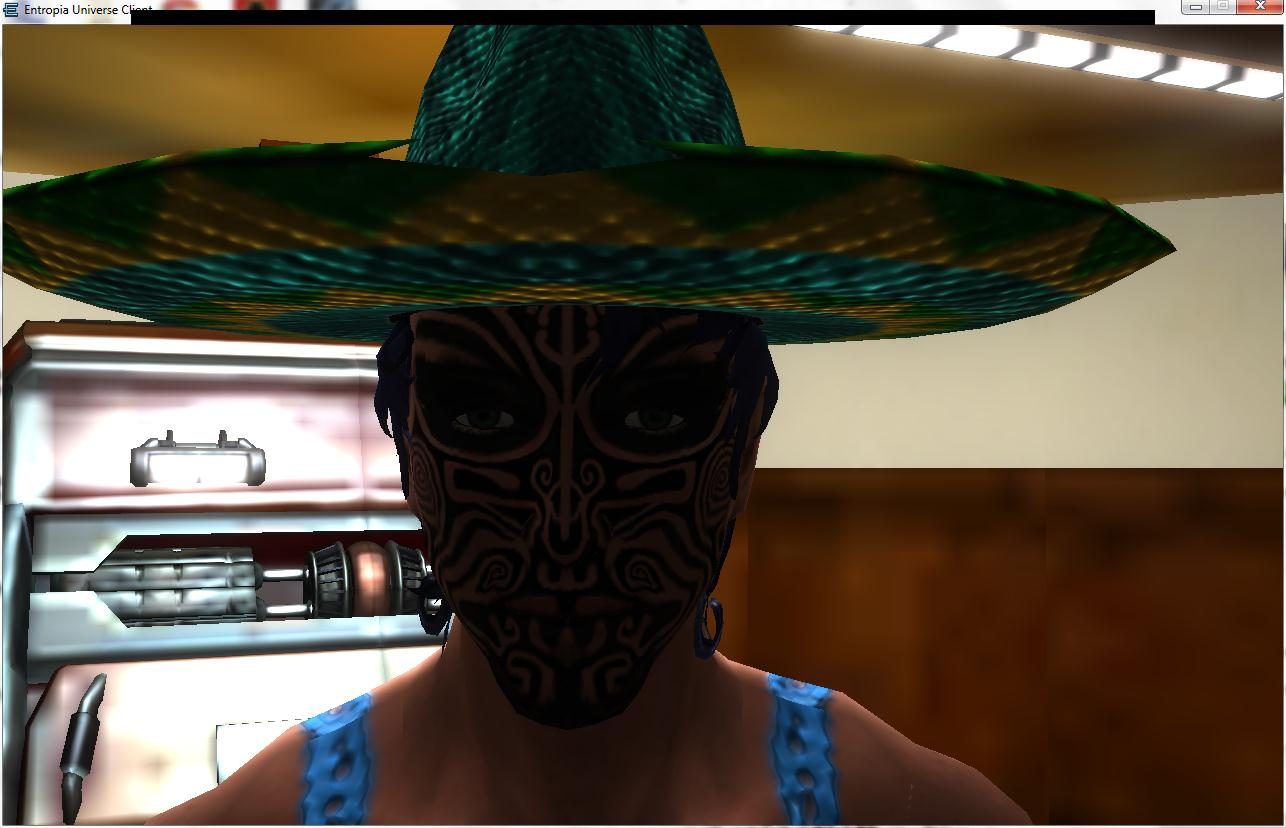 Avatar with Intricate Mask and Hat – Entropia Universe Character Display
