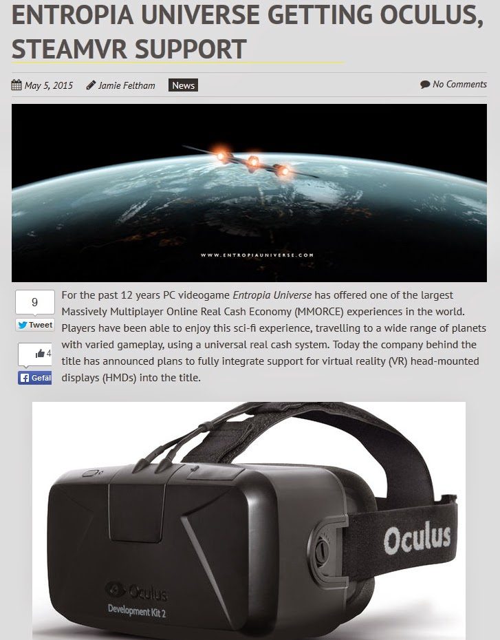 Oculus Development Kit 2 – Entropia Universe Announcement
